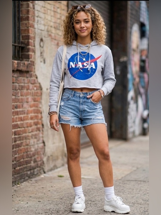 Chemistry Tops - NASA Cropped Pullover Cotton Hoodie | Science Space Rocket Casual Cozy Raw Hem